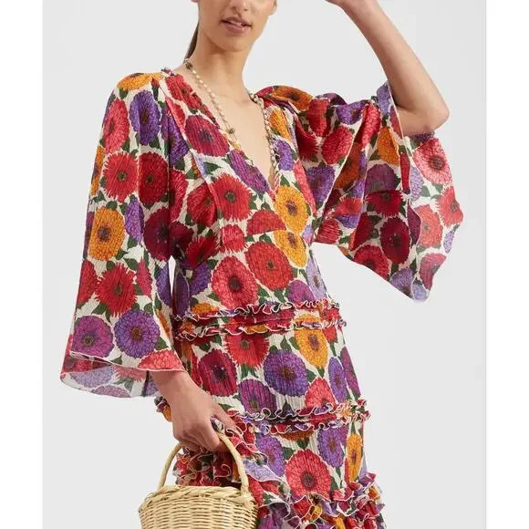 La DoubleJ Jeanne Maxi Dress Zinnie Creponne Floral Print Gown Tuckernuck XL - Picture 4 of 15